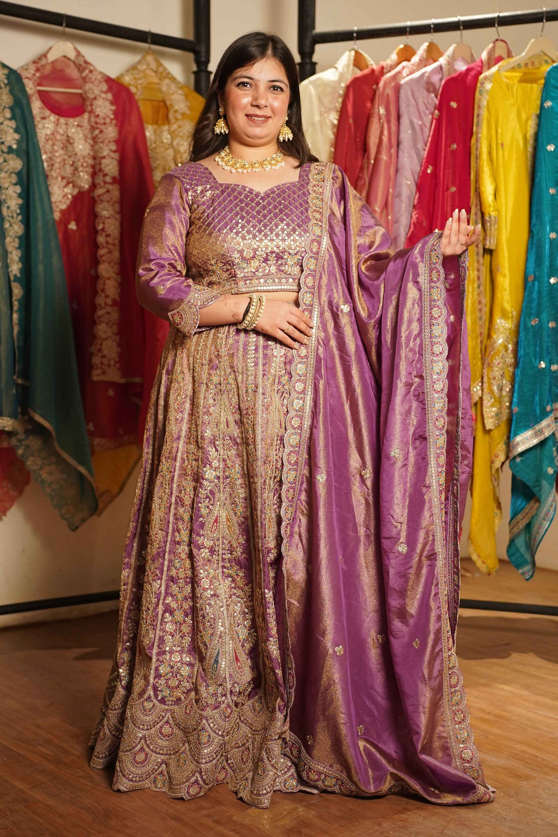 Rivaya Lavender Tissue Lehenga With Zari Embroidery
