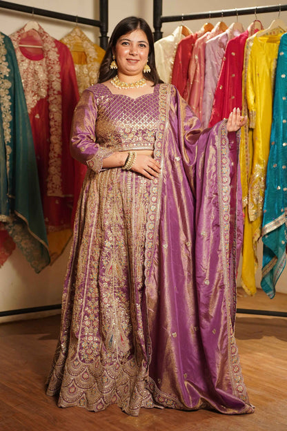 Rivaya Lavender Tissue Lehenga With Zari Embroidery