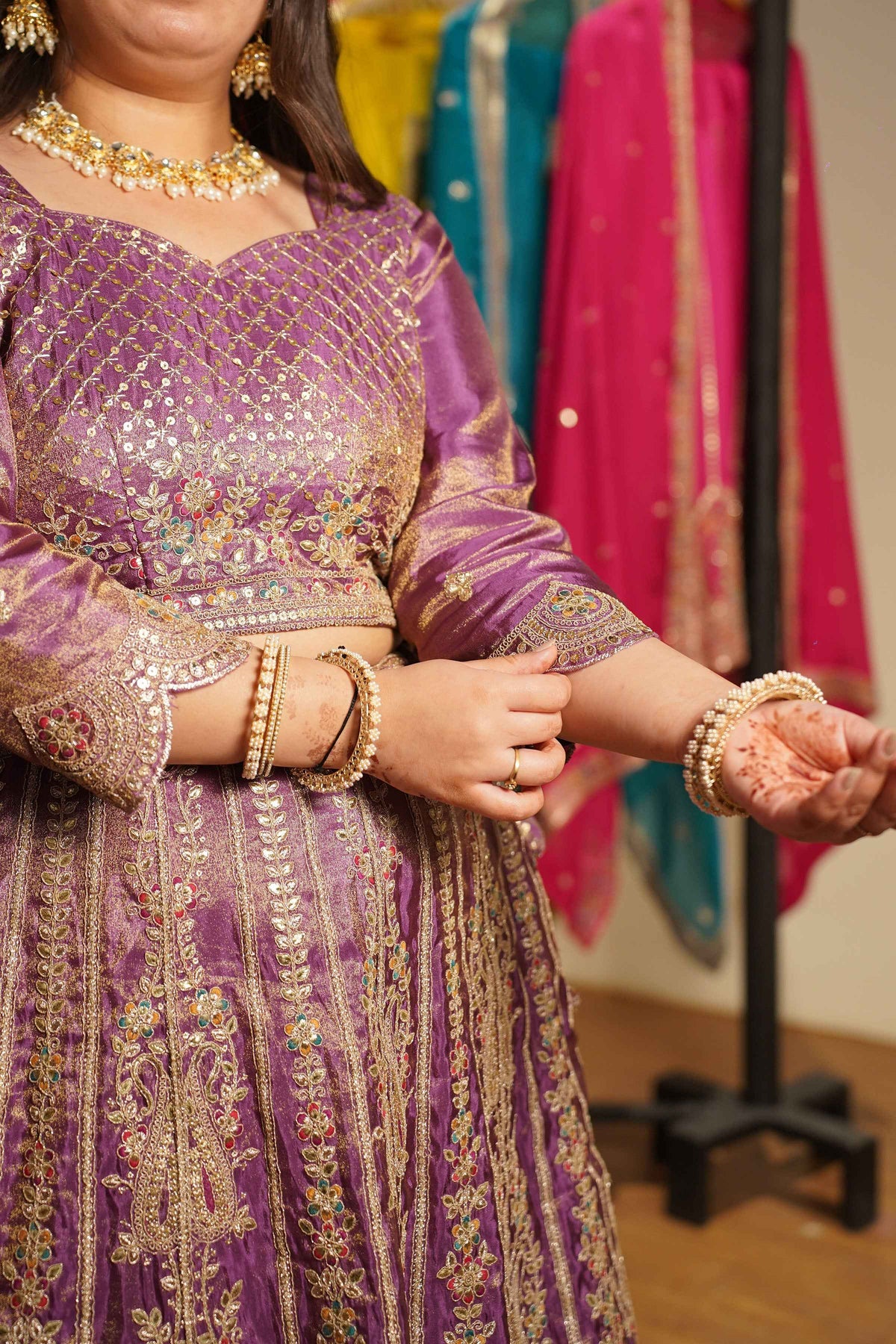 Rivaya Lavender Tissue Lehenga With Zari Embroidery