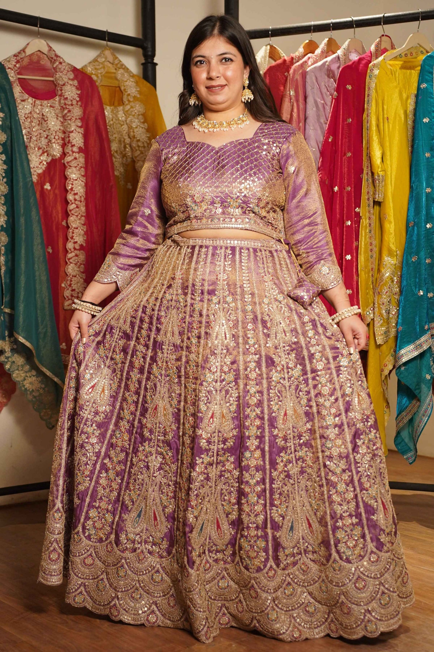 Rivaya Lavender Tissue Lehenga With Zari Embroidery