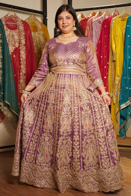Rivaya Lavender Tissue Lehenga With Zari Embroidery