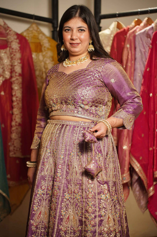 Rivaya Lavender Tissue Lehenga With Zari Embroidery