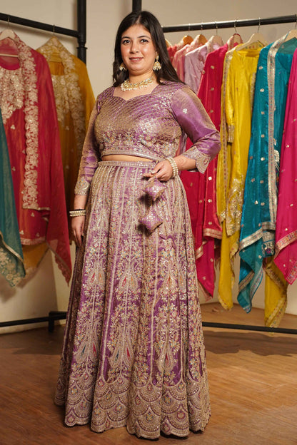Rivaya Lavender Tissue Lehenga With Zari Embroidery