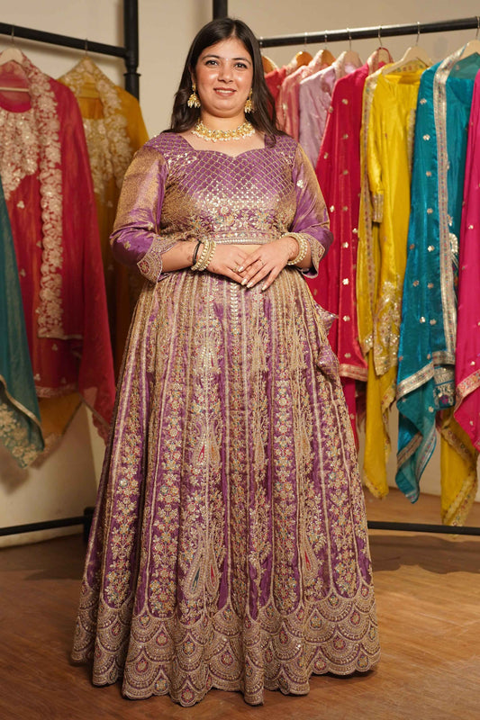 Rivaya Lavender Tissue Lehenga With Zari Embroidery