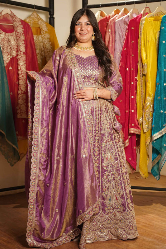 Rivaya Lavender Tissue Lehenga With Zari Embroidery