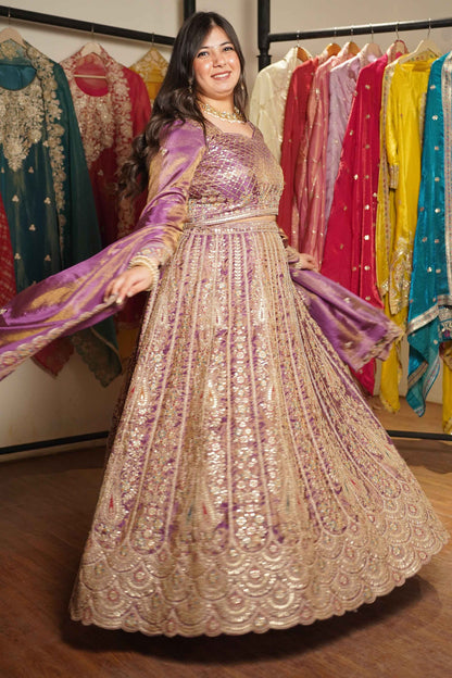 Rivaya Lavender Tissue Lehenga With Zari Embroidery