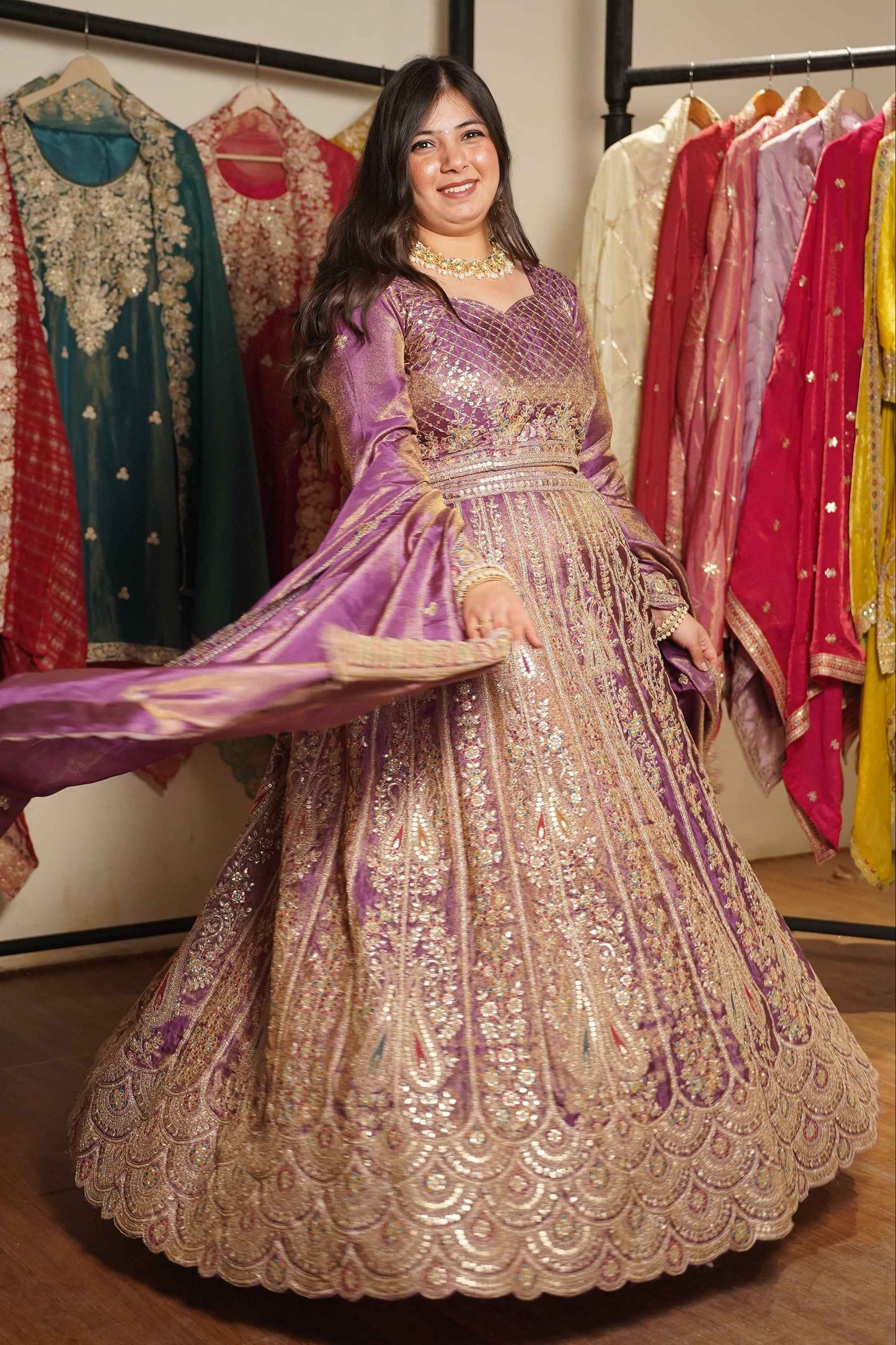 Rivaya Lavender Tissue Lehenga With Zari Embroidery