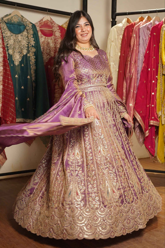 Rivaya Lavender Tissue Lehenga With Zari Embroidery