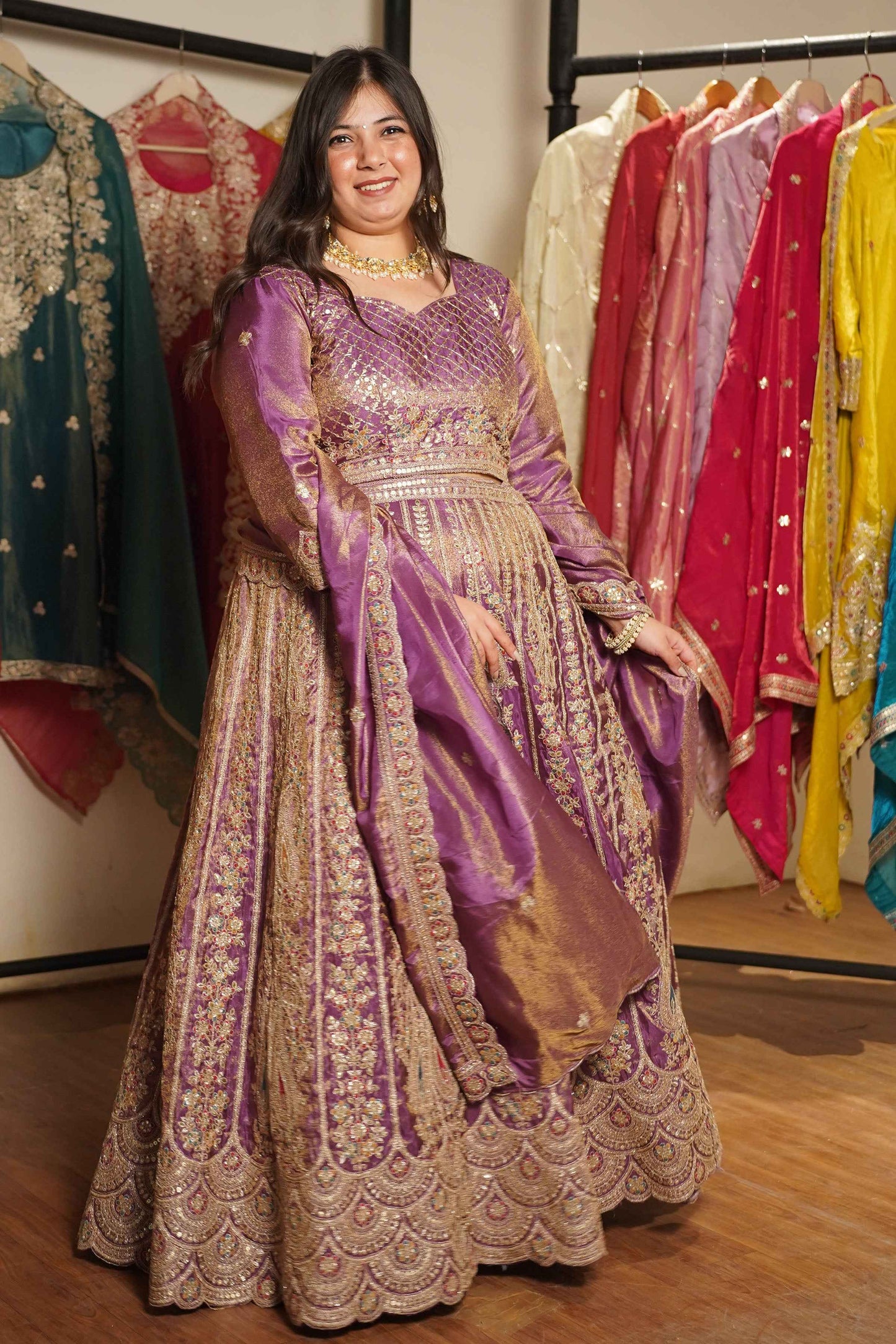 Rivaya Lavender Tissue Lehenga With Zari Embroidery