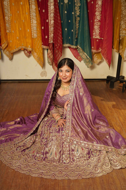 Rivaya Lavender Tissue Lehenga With Zari Embroidery