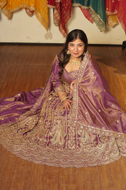Rivaya Lavender Tissue Lehenga With Zari Embroidery