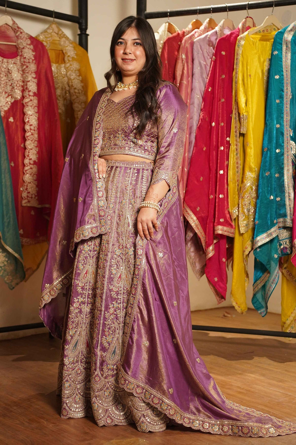 Rivaya Lavender Tissue Lehenga With Zari Embroidery