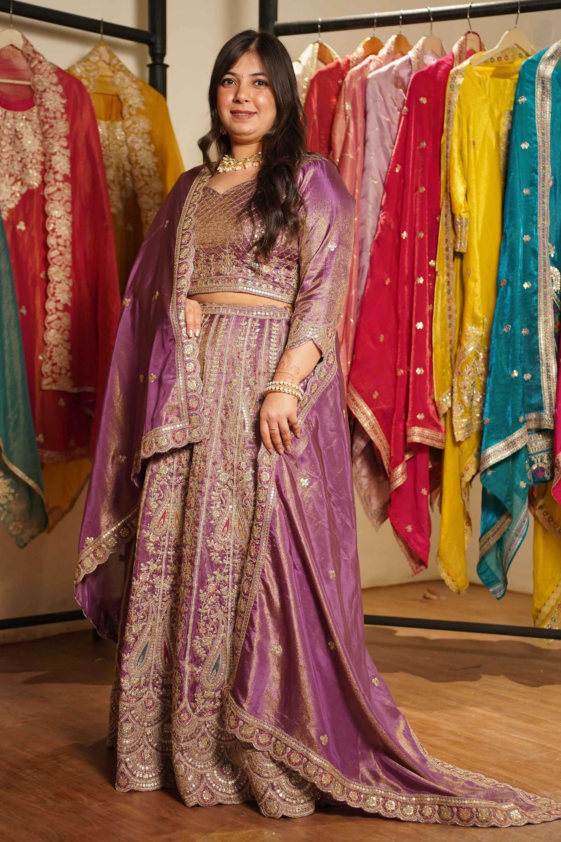 Rivaya Lavender Tissue Lehenga With Zari Embroidery