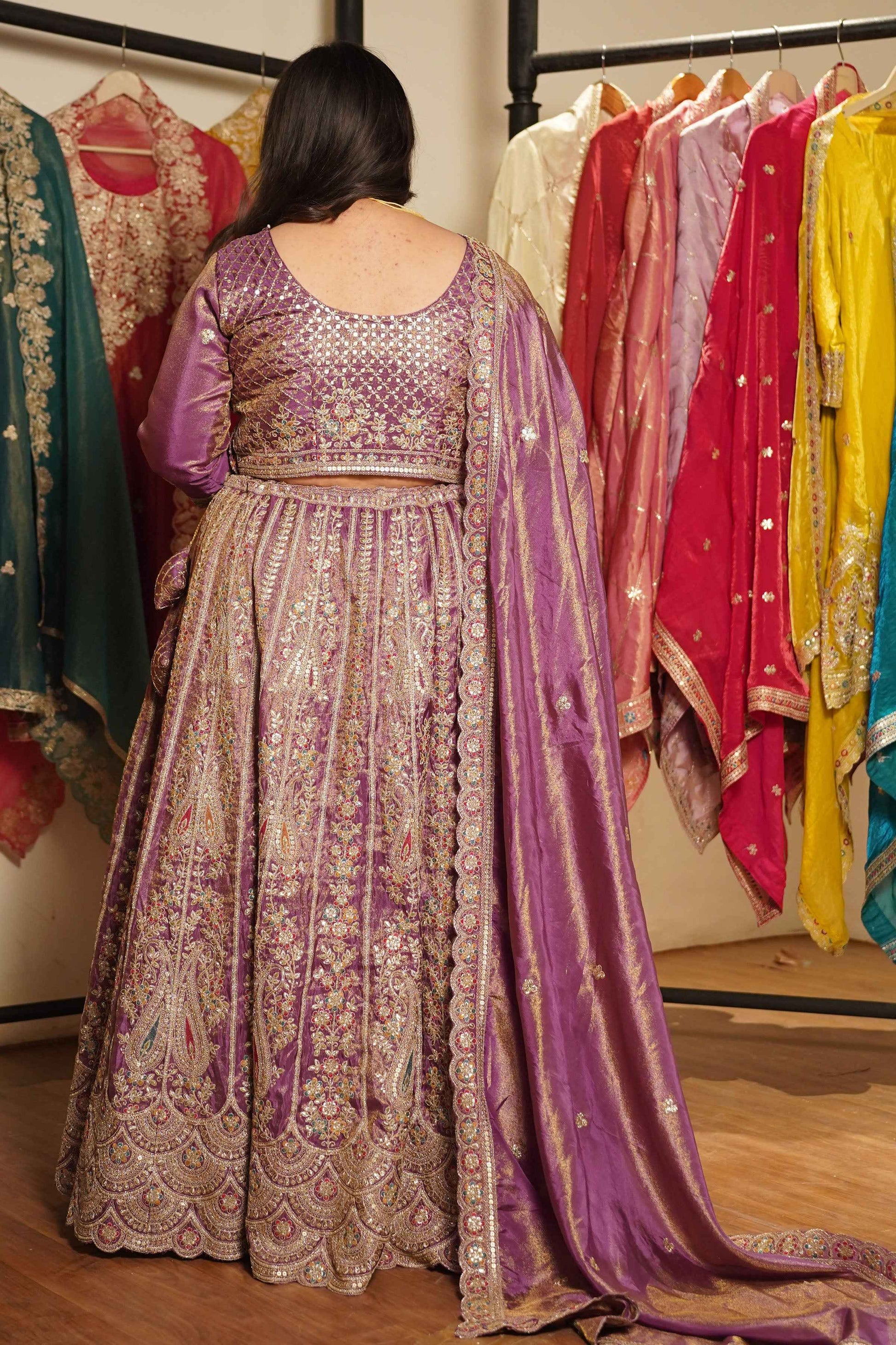 Rivaya Lavender Tissue Lehenga With Zari Embroidery