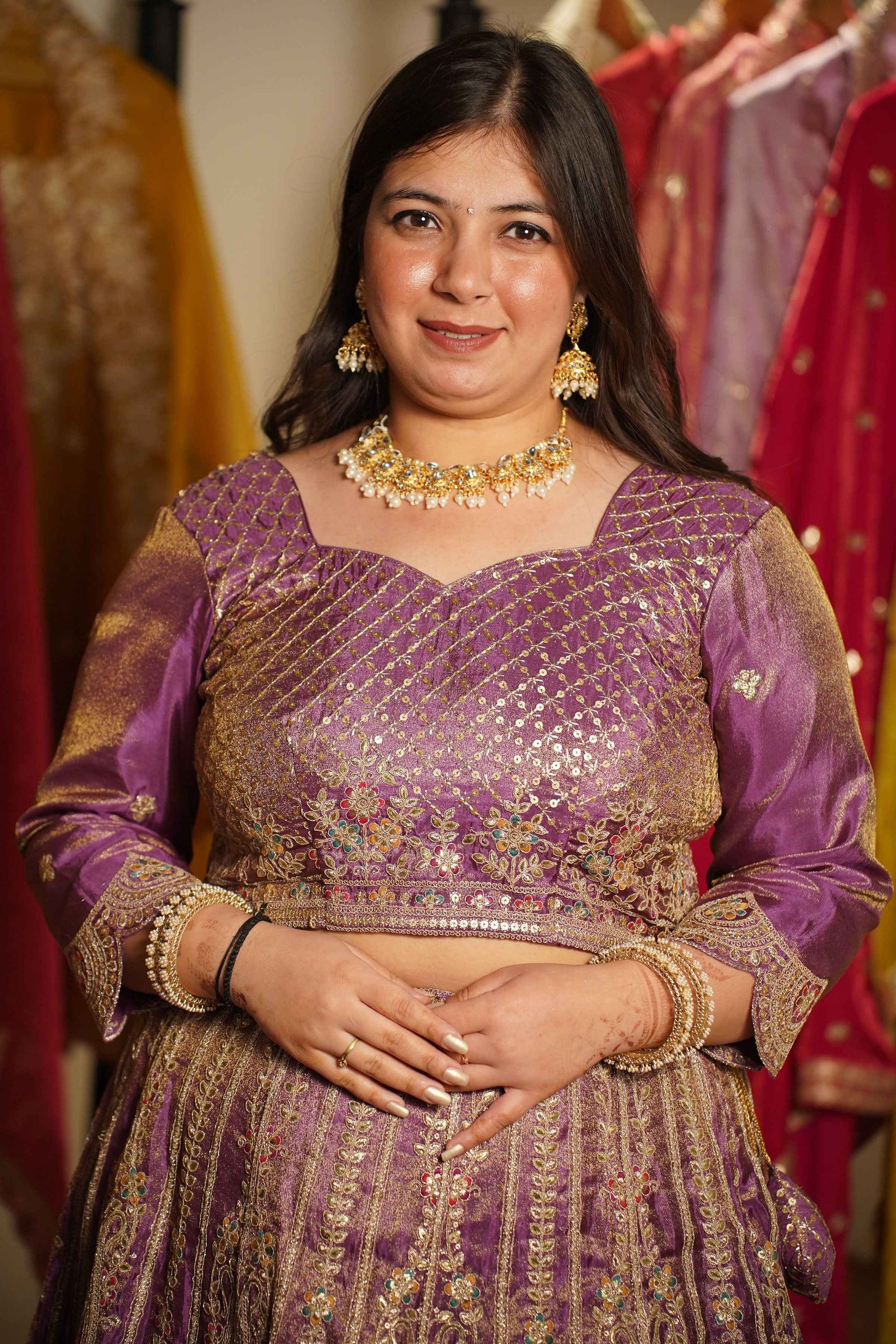 Rivaya Lavender Tissue Lehenga With Zari Embroidery