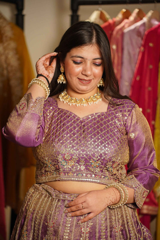 Rivaya Lavender Tissue Lehenga With Zari Embroidery