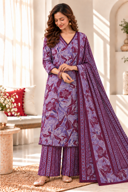 Jamuni Violet Cotton Suit Set