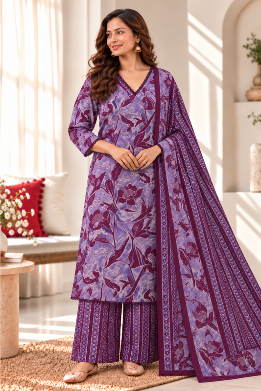 Jamuni Violet Cotton Suit Set
