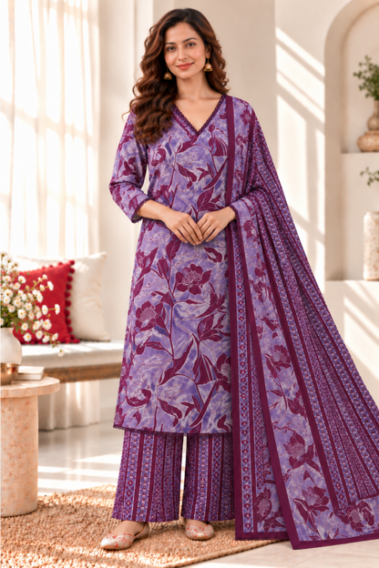Jamuni Violet Cotton Suit Set
