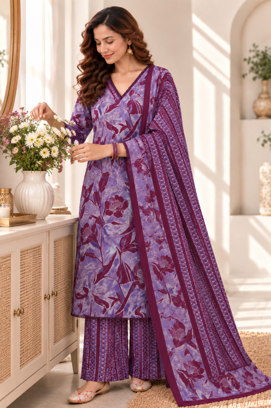 Jamuni Violet Cotton Suit Set