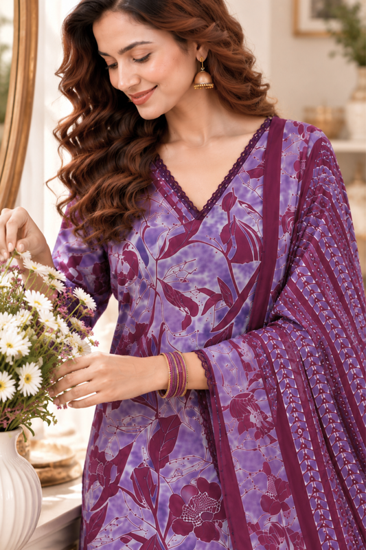 Jamuni Violet Cotton Suit Set