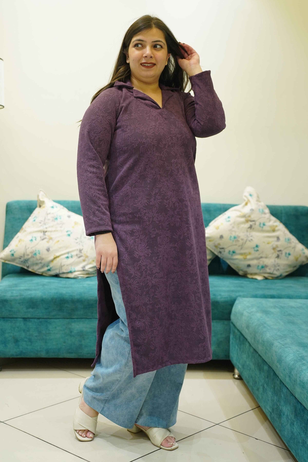 Purple Hearth Knitted Woollen Kurta