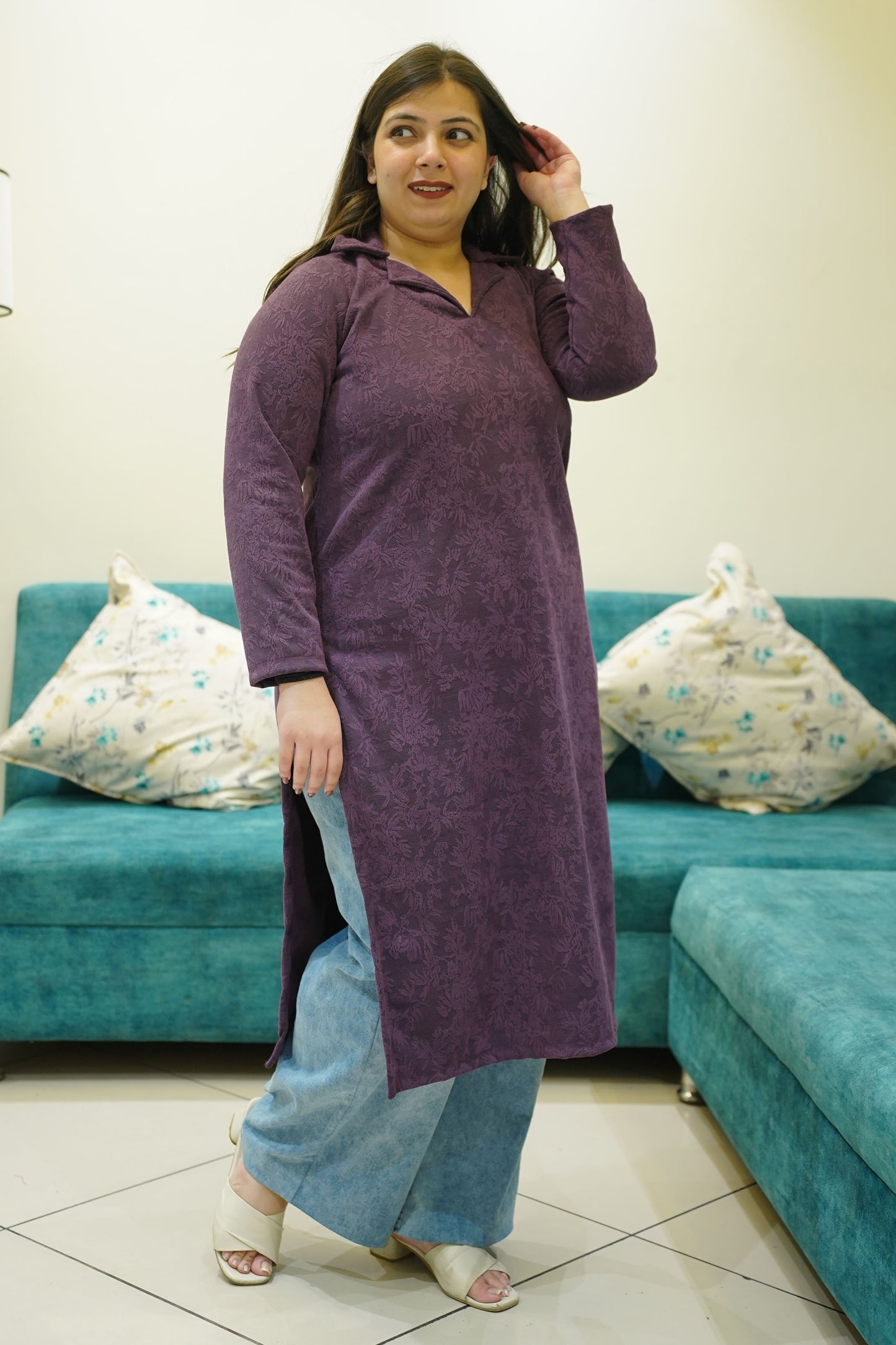 Purple Hearth Knitted Woollen Kurta