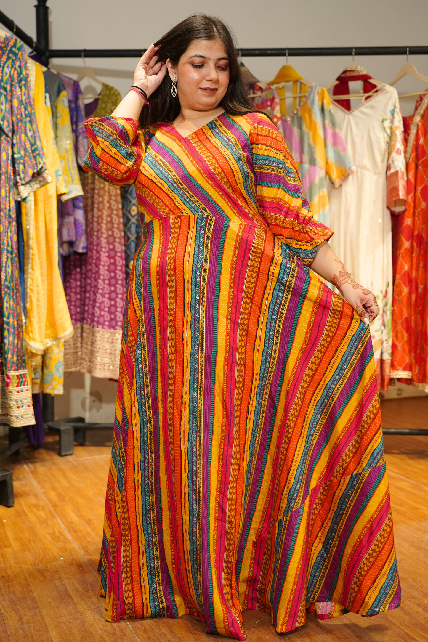 Rainbow Lane Foiled Rayon Dress With Pockets