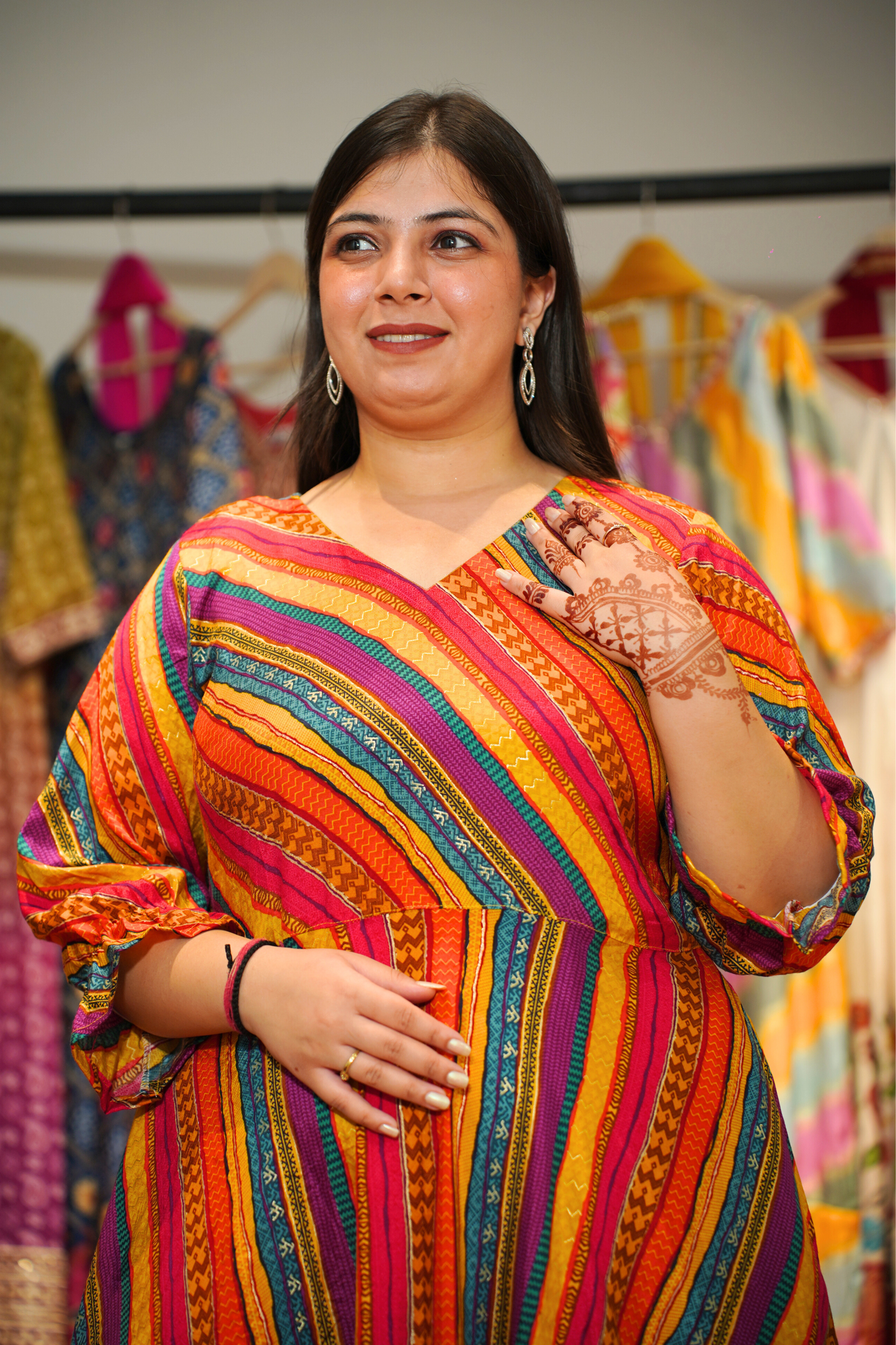 Rainbow Lane Foiled Rayon Dress With Pockets