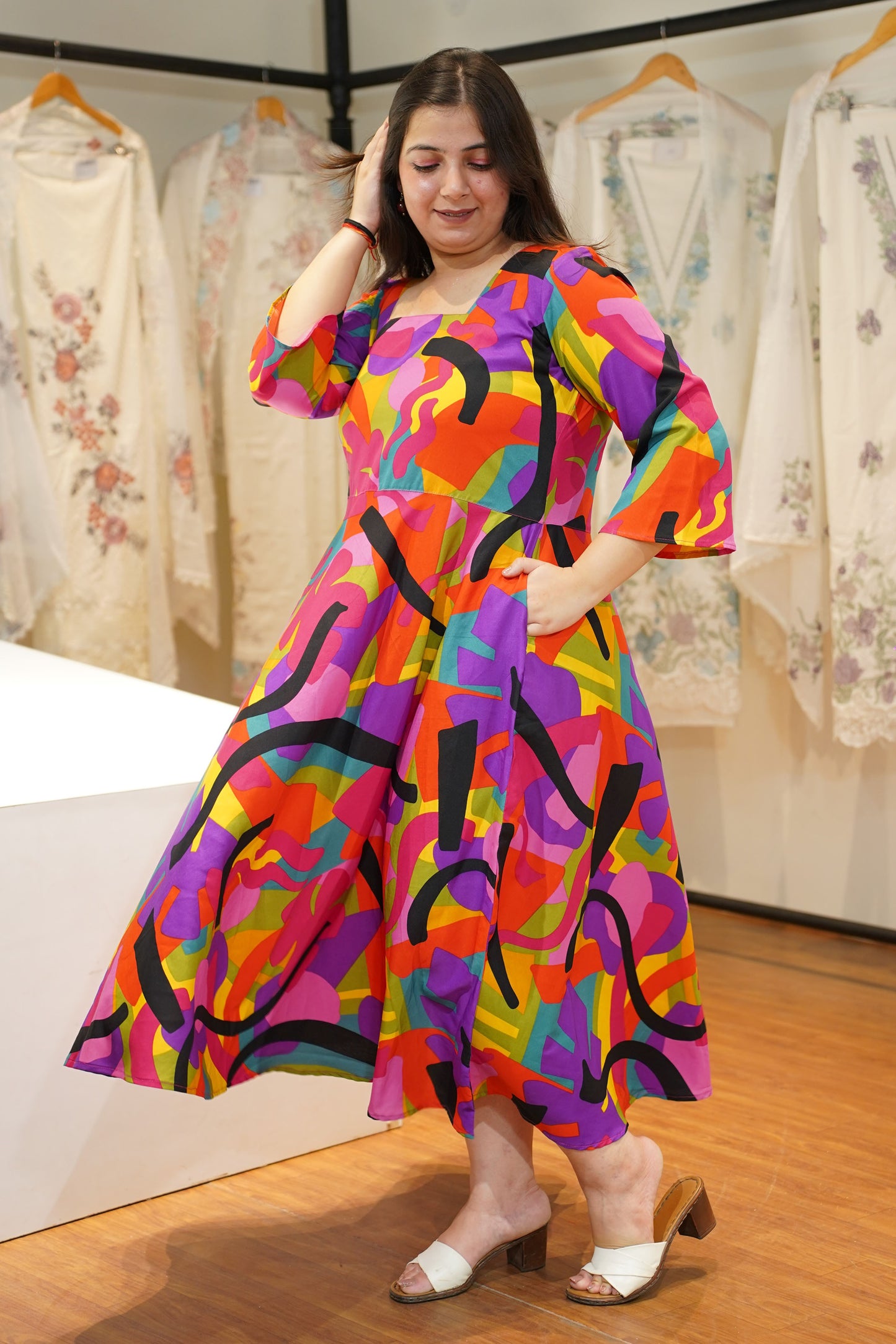 Rainbow Spectrum Printed Maxi Dress