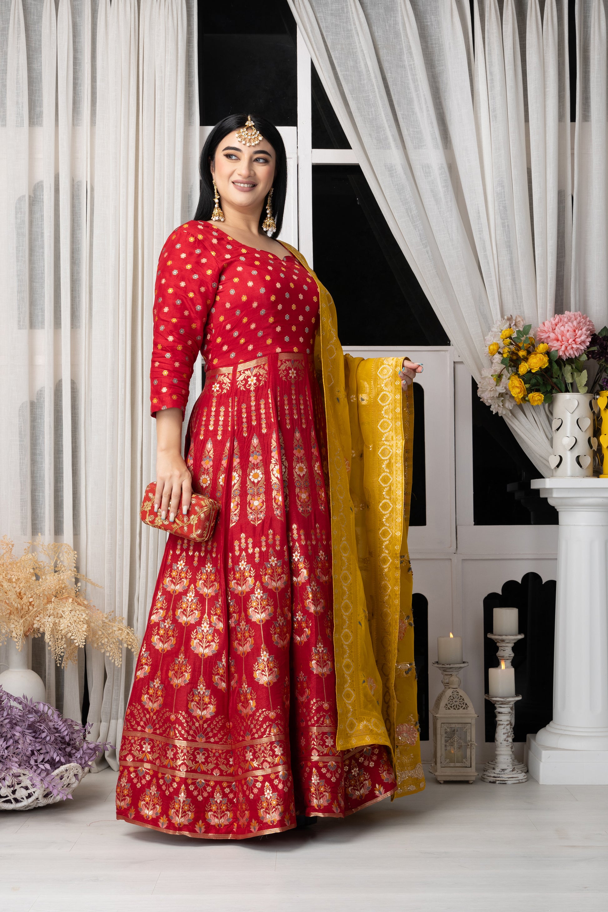 Women Plus Size Rangeen Tarana Banarasi Silk Dress