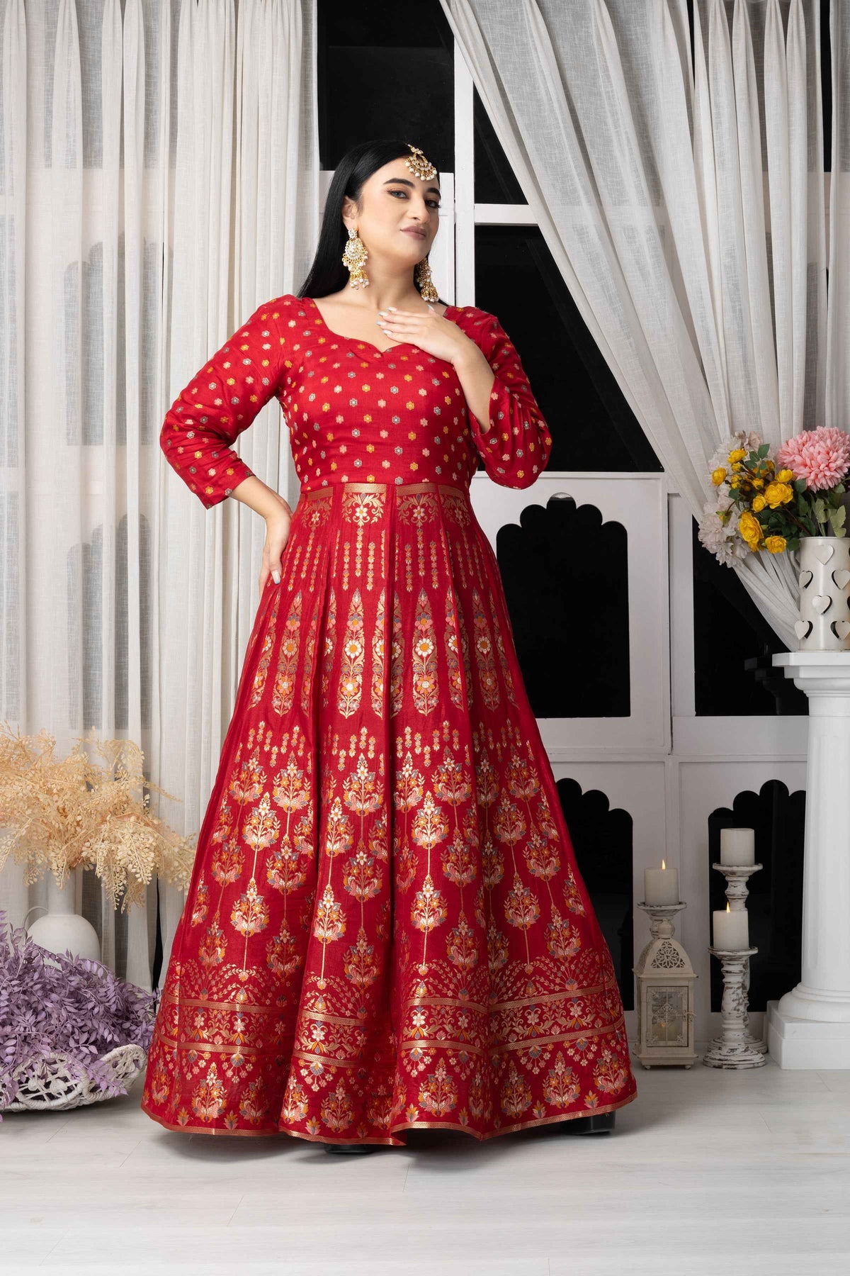 Buy Plus Size ​Rangeen Tarana Banarasi Silk Dress At Apella | Sizes XS to 10 XL | India | Free Delivery | Customized