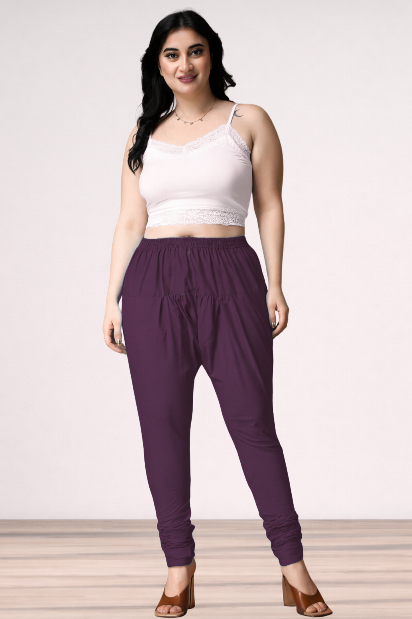 Wine Rayon Churidar Pants