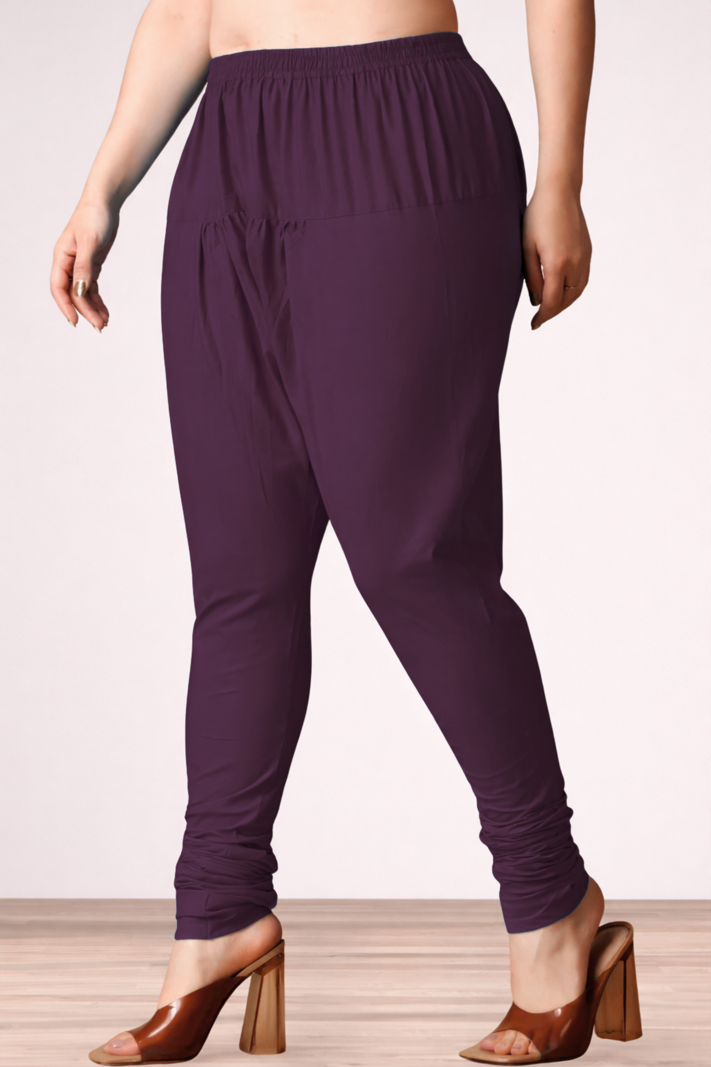 Wine Rayon Churidar Pants