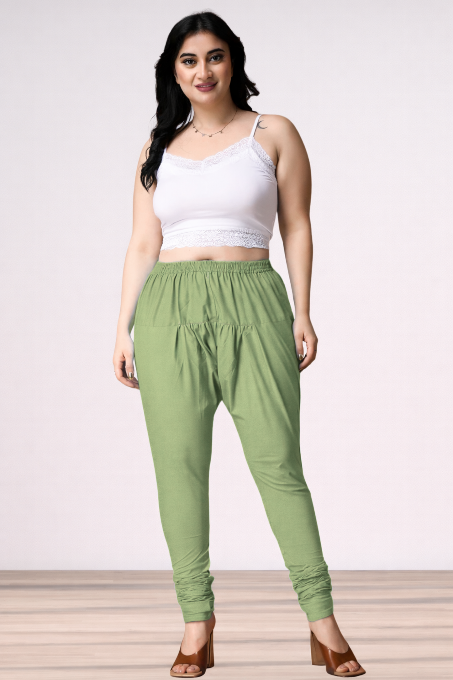 Pista Green Rayon Churidar Pants