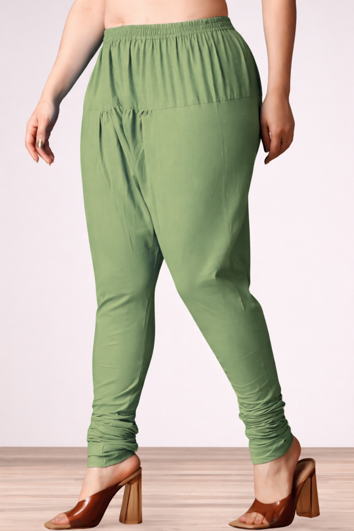 Pista Green Rayon Churidar Pants