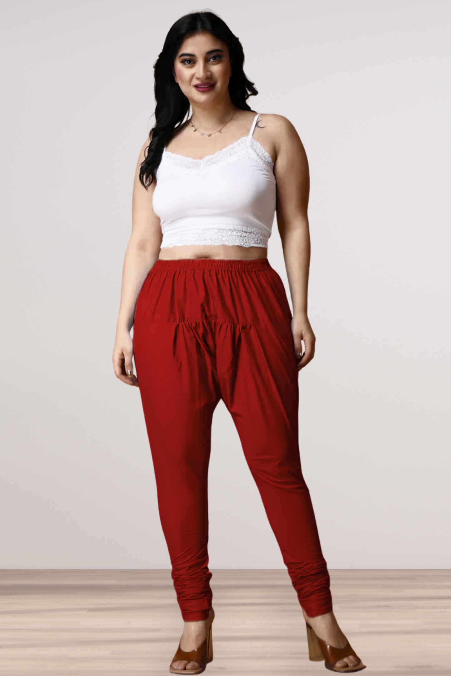 Maroon Rayon Churidar Pants