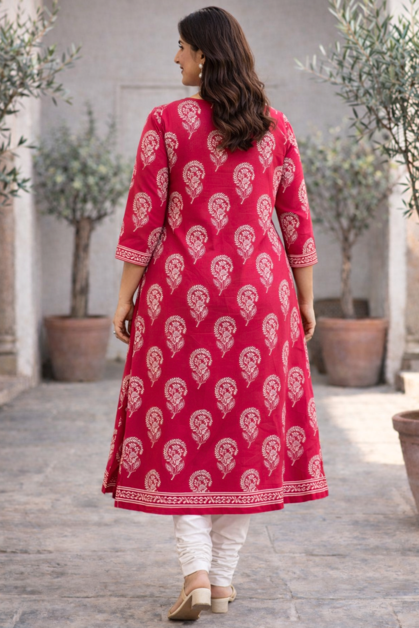 Gulnaar Red Cotton A-line Kali Kurta