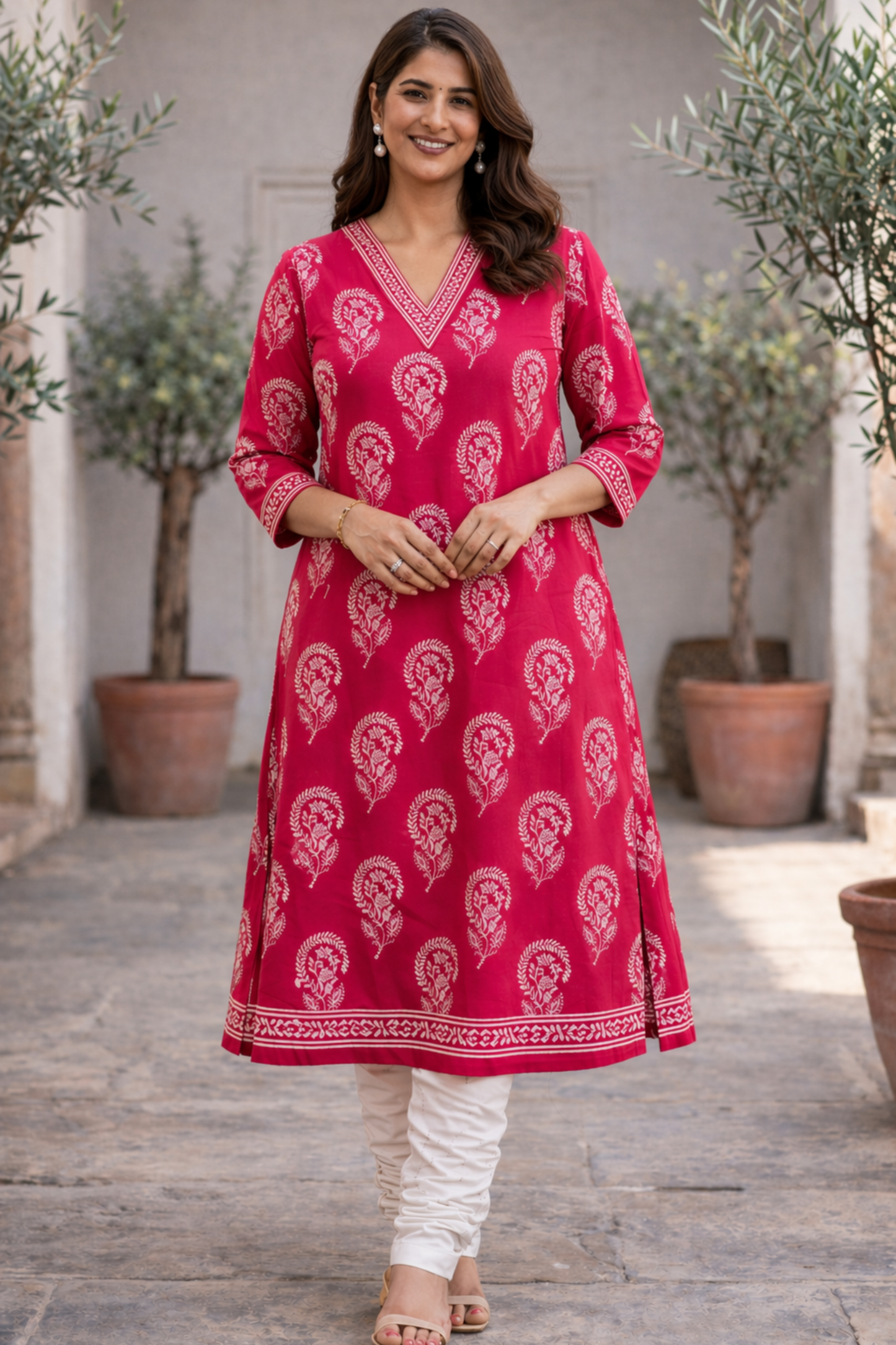 Gulnaar Red Cotton A-line Kali Kurta