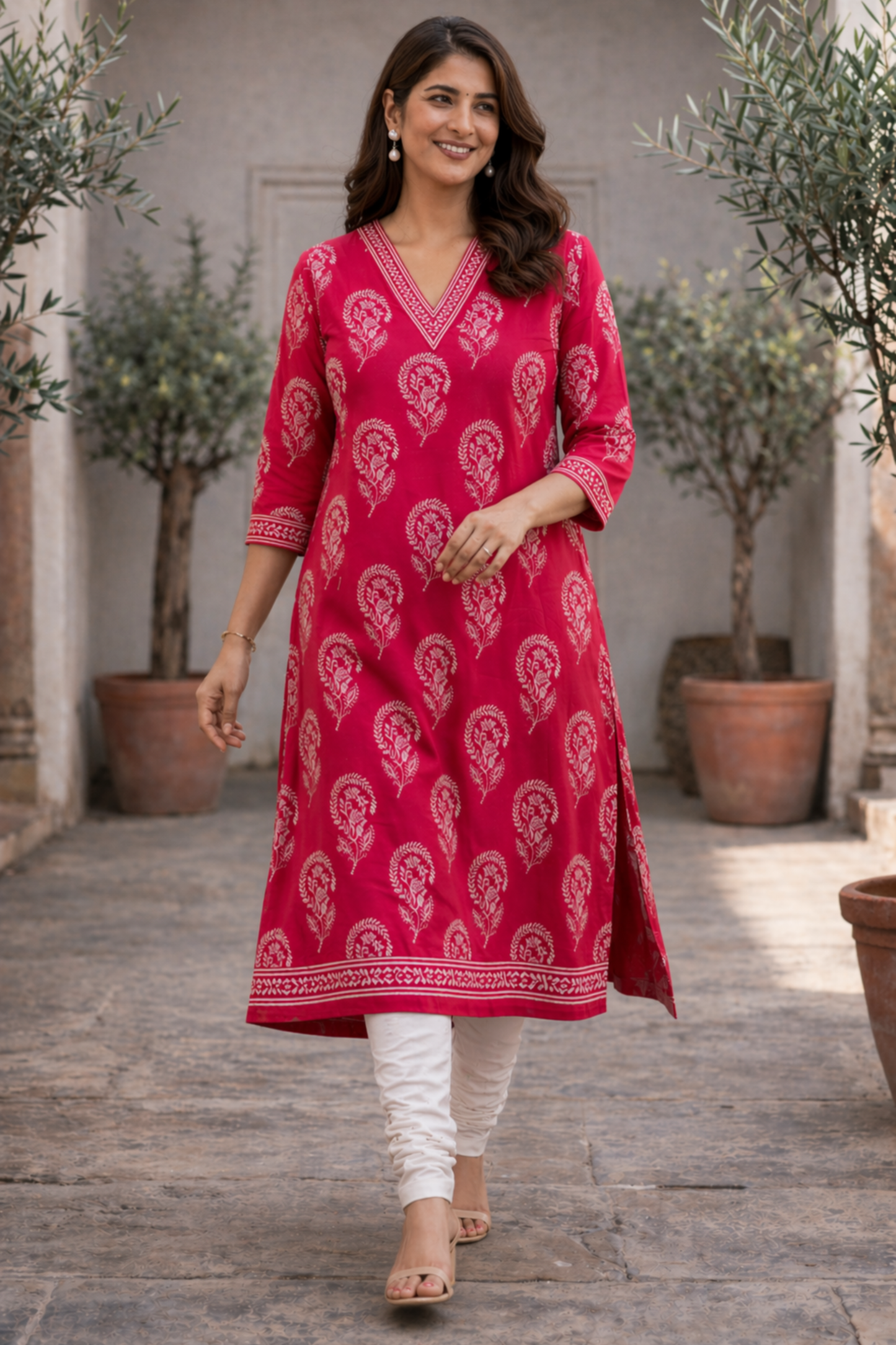 Gulnaar Red Cotton A-line Kali Kurta