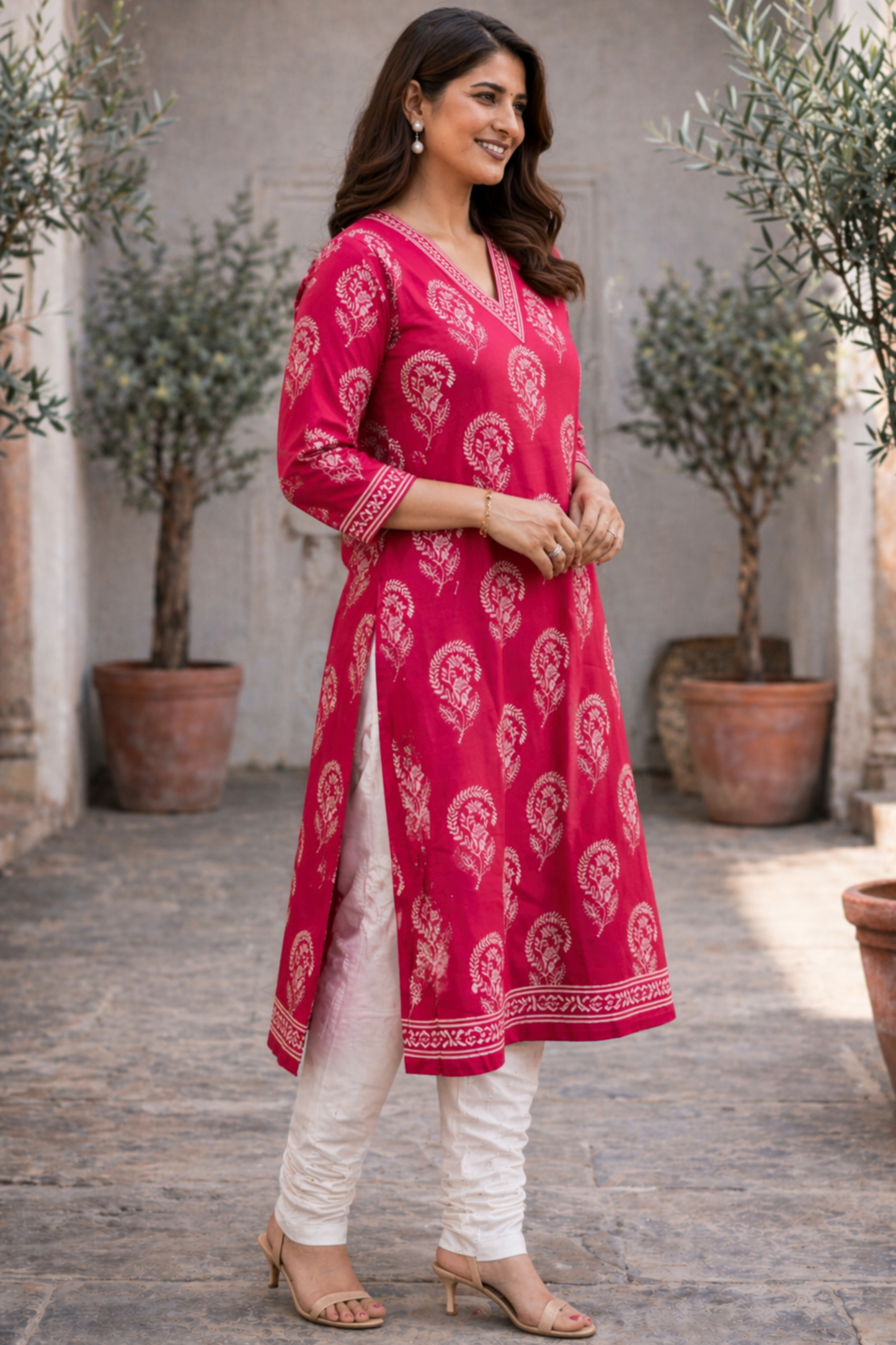 Gulnaar Red Cotton A-line Kali Kurta