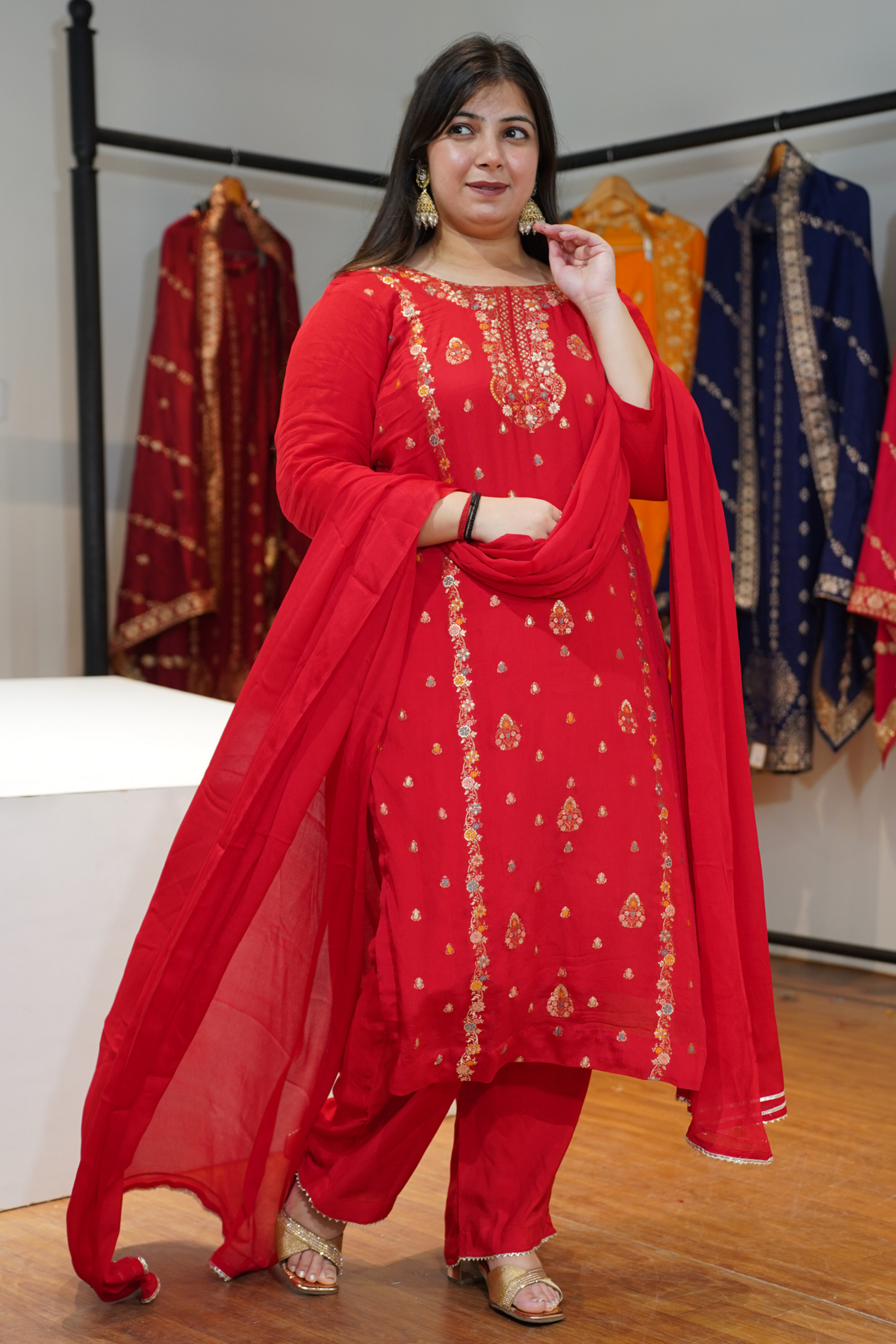 Varnika Pink Jacquard Silk Suit