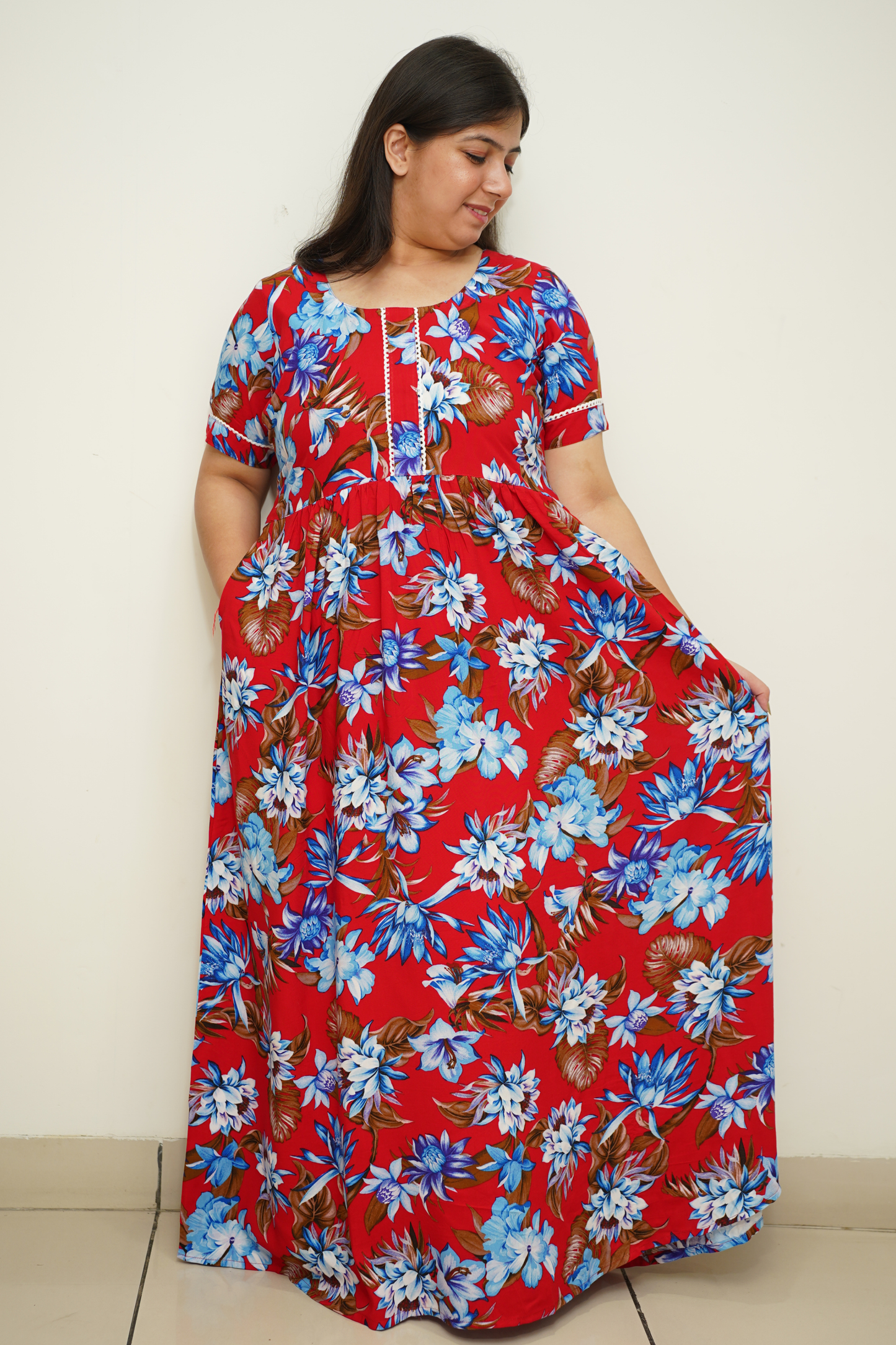 Radiant Red Rayon Night Gown
