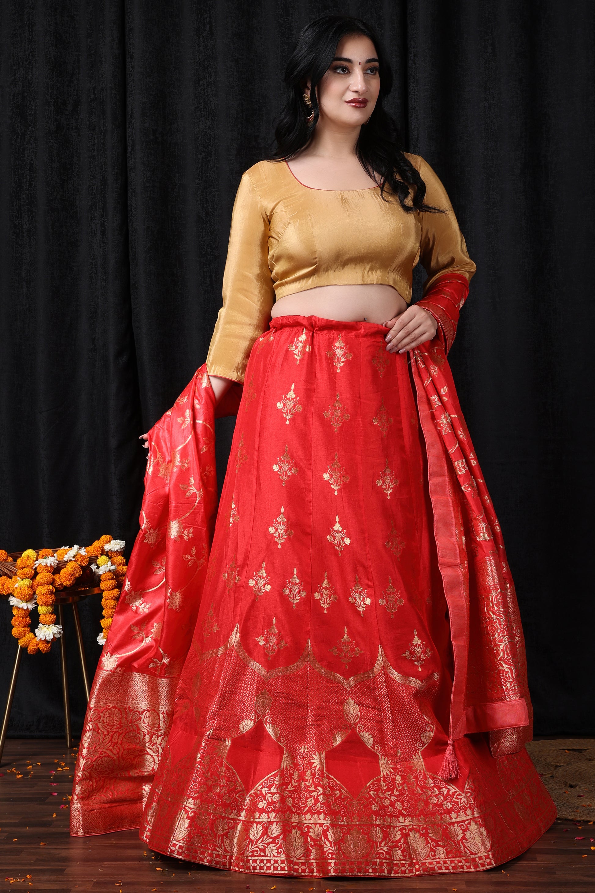 Women Plus Size Ananya Rajatva Banarasi Silk Lehenga