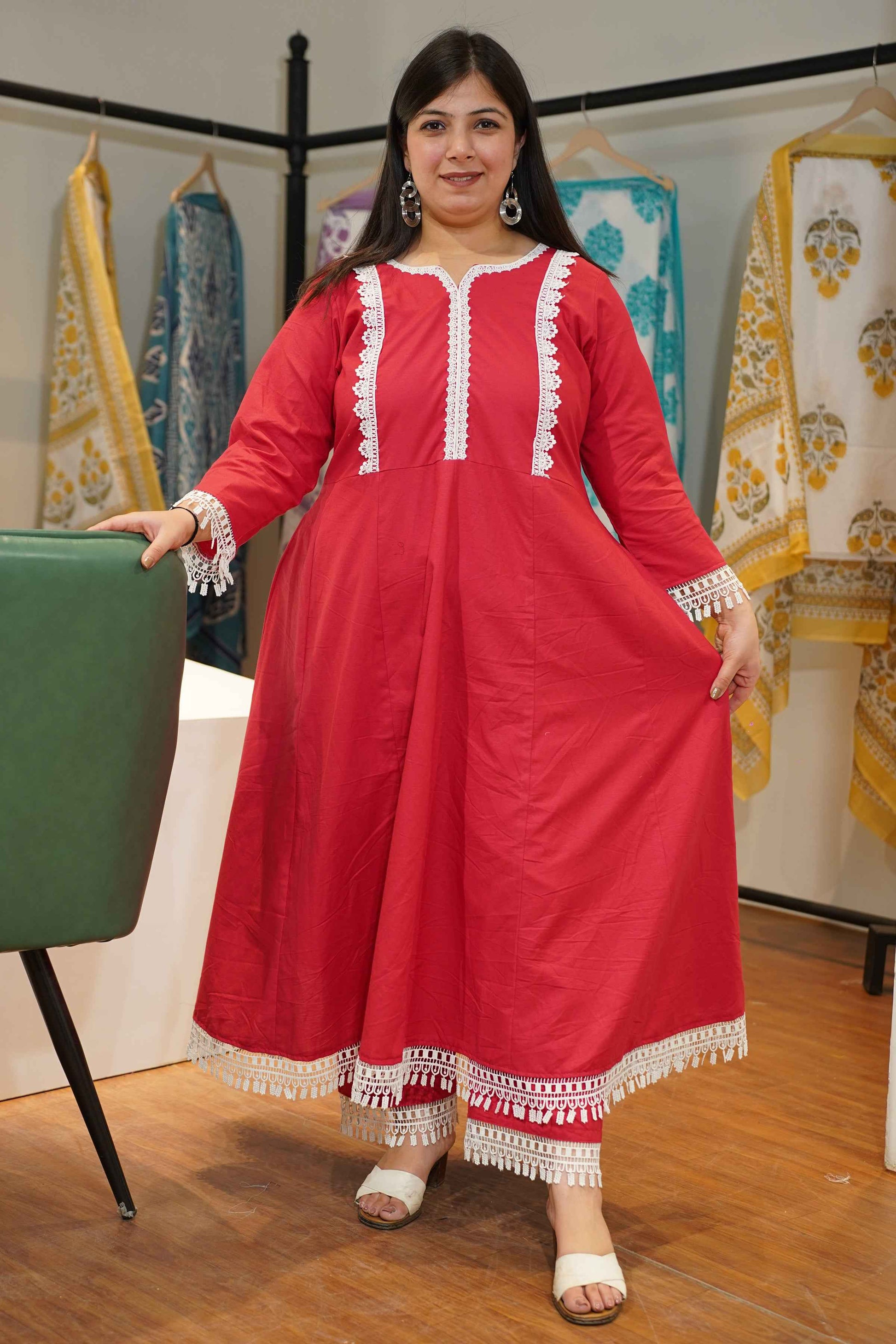 Red Majesty Rayon Anarkali Set
