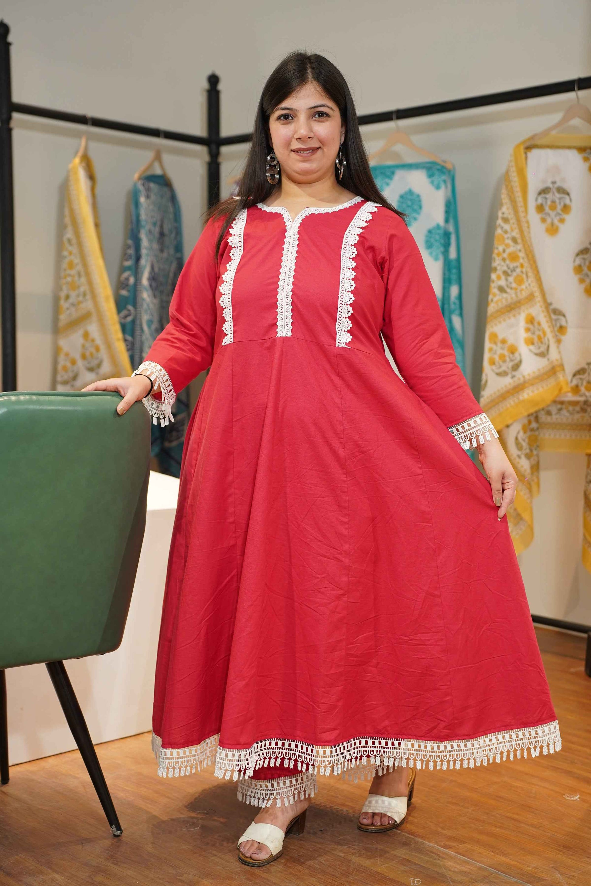 Red Majesty Rayon Anarkali Set