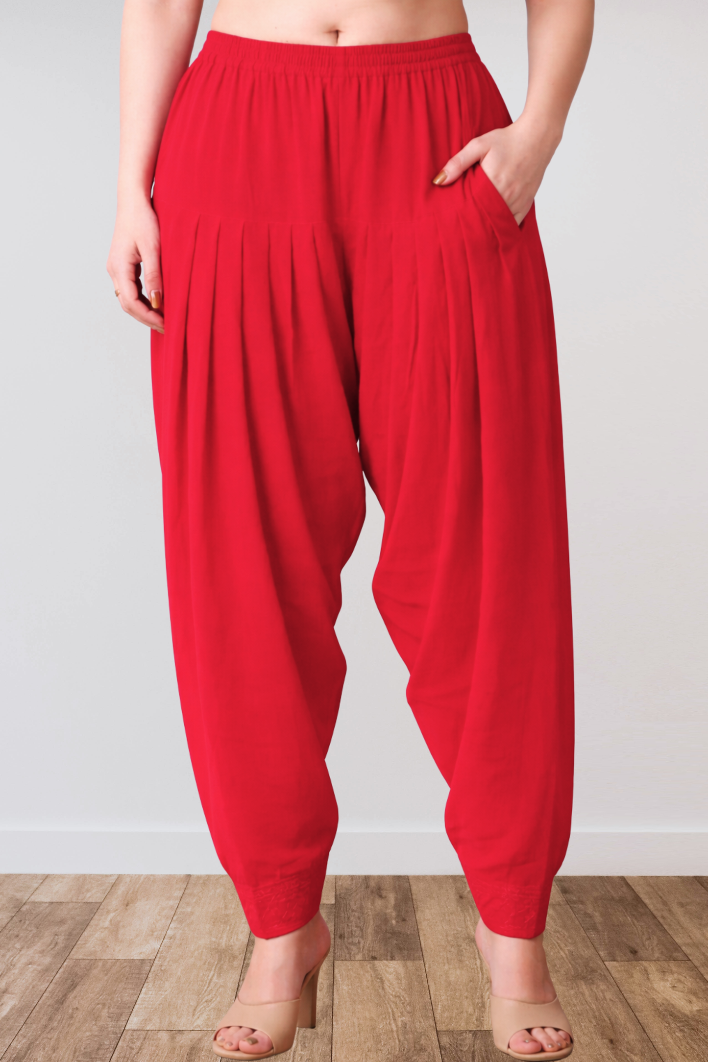 Red Anti Wrinkle Pleated Salwar
