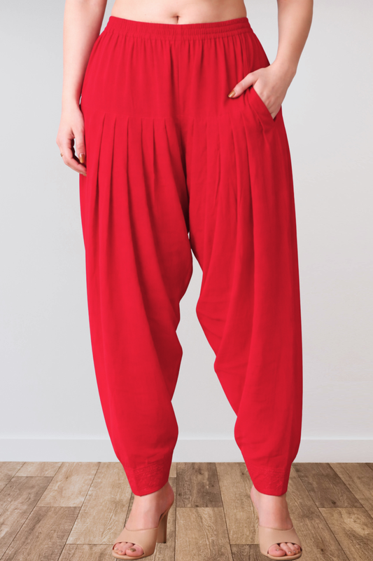 Red Anti Wrinkle Pleated Salwar