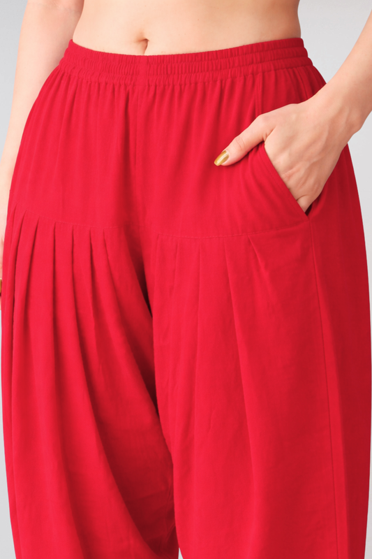 Red Anti Wrinkle Pleated Salwar