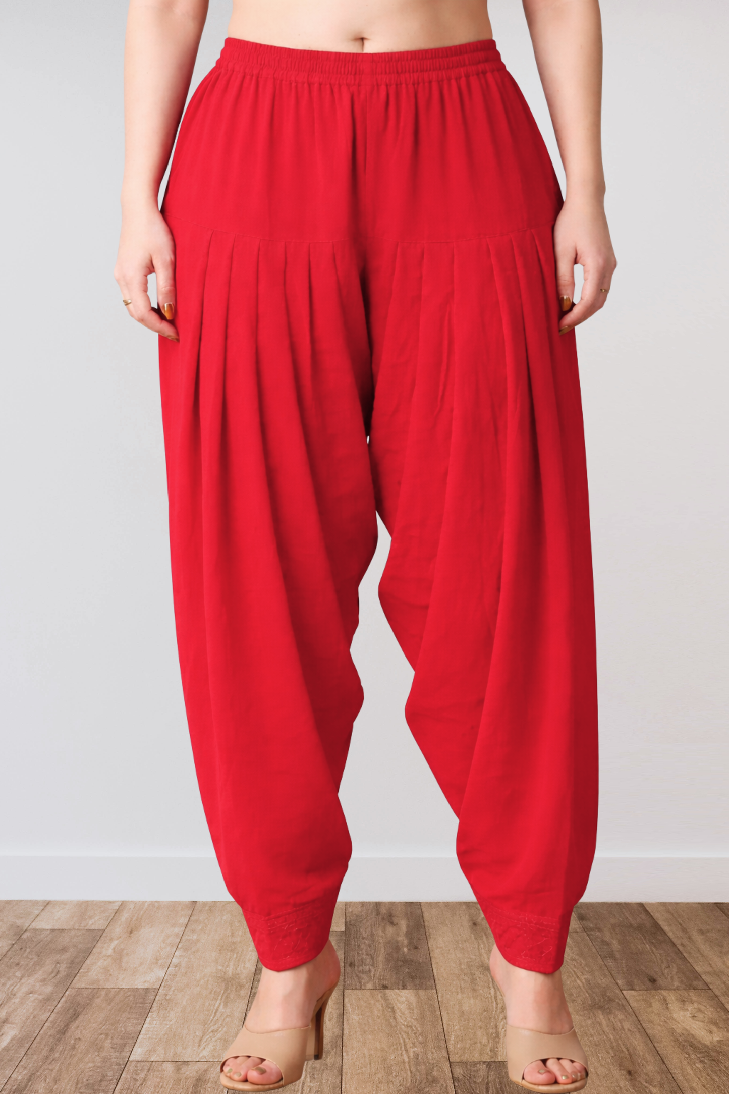 Red Anti Wrinkle Pleated Salwar
